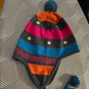 KENZO KIDS KNITTED HAT MULTICOLOR WITH POMPONS AND CHIN STRAPS